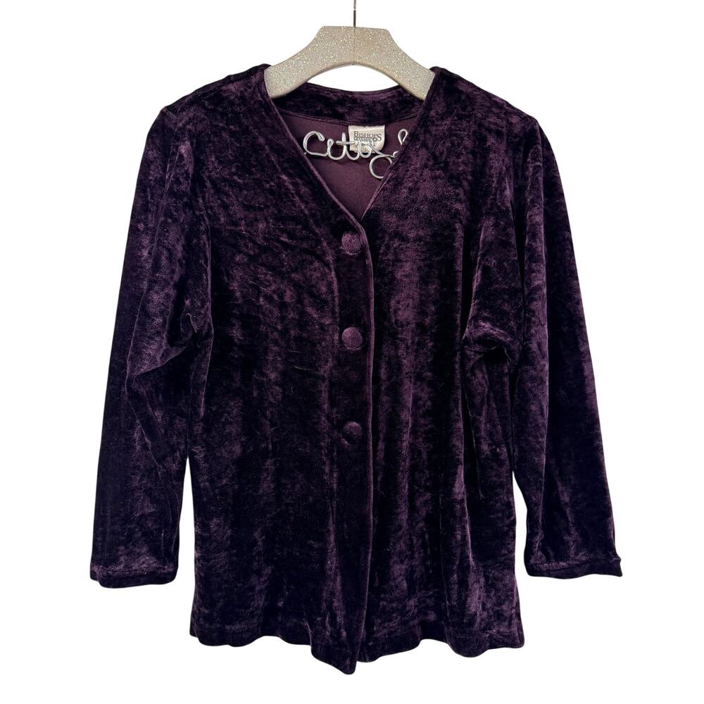 Crushed Velvet Purple Top V Neck Cardigan Small Vintage Bishops Corner